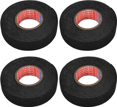 Produktbild von 4 Stücke KFZ Gewebeband, Auto Kabelbaum Filzband 19 mm x 15 m, Stoffauto Klebeband Schwarz, Selbstklebend Tuch Gewebeband, Auto Isolierband Gewebeband