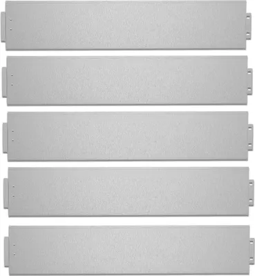 Five identical metal garden edging panels are stacked vertically against a white background.
