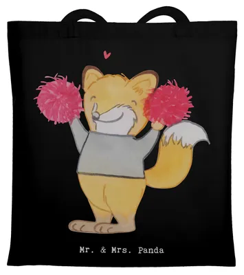 Produktbild von Mr. & Mrs. Panda Tote Bag Fuchs Cheerleader - Schwarz - Geschenk, Turnen, Jutetasche, Einkaufstasche, Cheerleading, Turniere, Laptoptasche, Turn Club, totebag, Tasche