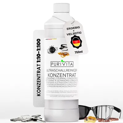 Produktbild von PURIVITA® Ultraschallreiniger Konzentrat für Brillen und Schmuck, 750ml
