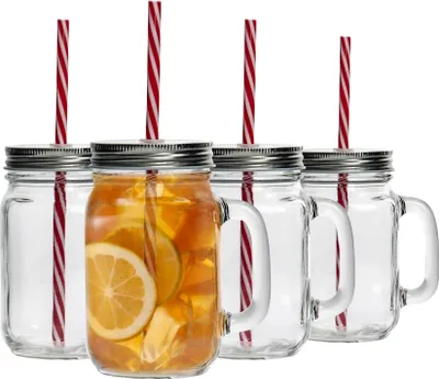 Produktbild von Rink Drink Mason Trinkgläser mit Strohhalmen – 450 ml – 4 Stück