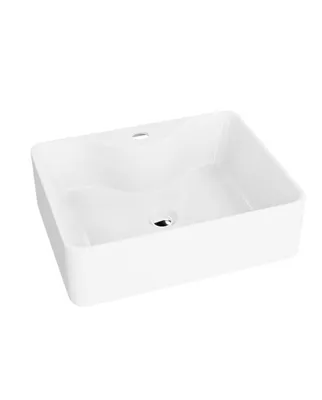 Produktbild von LAVITA Aufsatzwaschtisch Castor| Aufsatzwaschbecken Rechteckig | Waschbecken ohne Überlauf und mit Hahnloch | Aus hochwertigem Porzellan | Waschtisch | 47,5x37x14 cm | Weiß