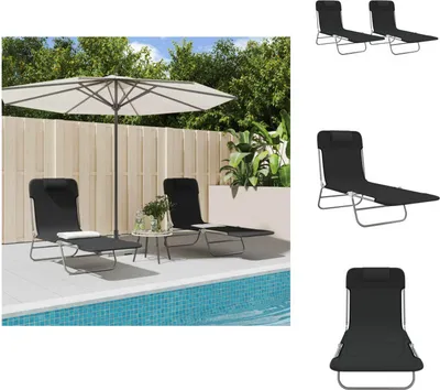 Produktbild von vidaXL Sonnenliegen Klappbar 2 Stk. Schwarz Textilene und Stahl -  Sonnenliegen