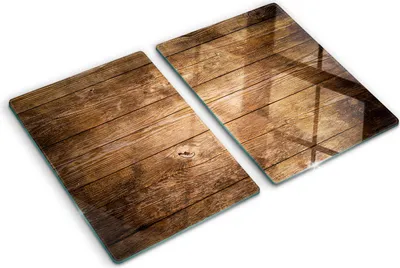 Produktbild von Tulup Glas Herdabdeckplatte - 2x40x52 cm - Glaskeramikkochfeld-Abdeckung Spritzschutz Glasabdeckplatte Kochplattenabdeckung und Schneidebrett - Zweiteilig - Sonstige - Holz - Braun