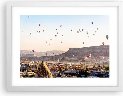 Produktbild von Gerahmtes Poster - Weißer Rahmen - Berge Ballon Flug - 40x30 cm - Wand Bild - Wanddeko - Wandbilder - Kunstposter - Wandposter - Bilderrahmen - Bilder - Kunstdruck - Wandbild - P2WAA40x30-3997