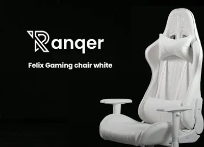 Produktbild von Ranqer Felix Gaming Stuhl - Professioneller Gaming-Sessel - Ergonomischer Gaming Stuhl - 180° verstellbare Rückenlehne mit Kissen - Stabiles Nylon Gestell - Komplett in Weiß