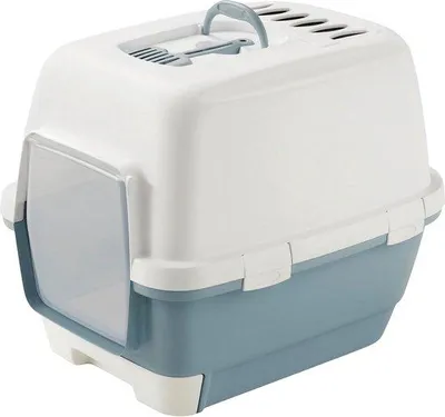 Produktbild von Famanu Katzentoilet mit Geruchfilter - Blau/Weiß