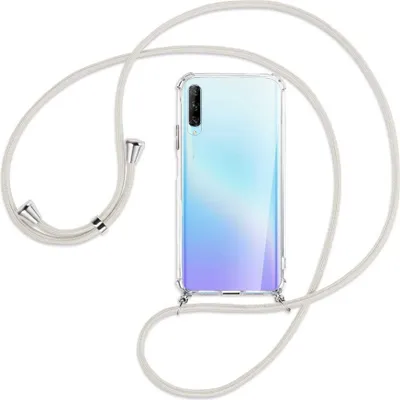 Produktbild von Handykette Backcover-Schutzhülle mit Band (Metall silberfarben) für Huawei P Smart Pro 2019 - broken white
