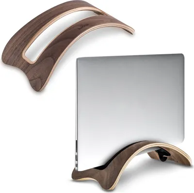 Produktbild von kalibri Laptop Ständer Notebook Stand - Halterung aus Holz 3x Silikoneinsatz  für MacBook Air / Pro/ Pro Retina / Tablet iPad - Walnussholz