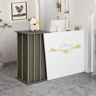 Produktbild von Empfangstheke Holz, Empfangstresen mit Stauraum, Moderner Empfangstisch, Verkaufstheke mit Abschließbare Schubladen und Schränken, Ladentheke für Geschäft Büro Friseursalon und Café C 100cm