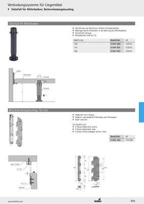 Obrázek produktu pro Hettich opěrná noha pro střední nosník, 170 mm, -22 / +96 mm