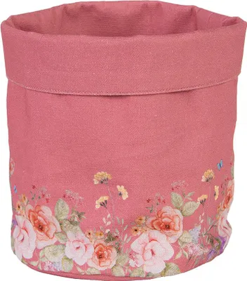 Zdjęcie produktu dla Clayre & Eef Koszyk na pieczywo Ø 15x16 cm Różowe bawełniane kwiaty