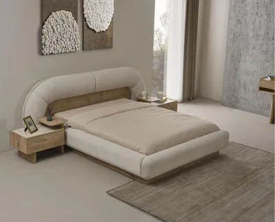 Produktbild von Bett Anka Holzwerkstoff mit Stoffbezug Eiche Optik Beige, Liegefläche:160x200