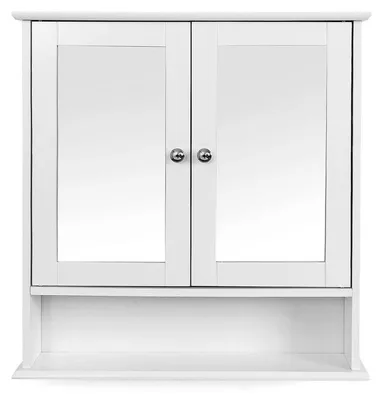 Image de Armoire miroir pour salle de bain - Meuble mural - 2 portes - Blanc - 56 x 58 x 13 cm