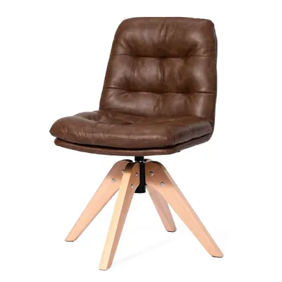 Image de HomeMiYN Chaise de salle à manger en PU, fauteuil pivotant 360° avec pieds en bois massif, chaise rembourrée pour cuisine, salon et bureau