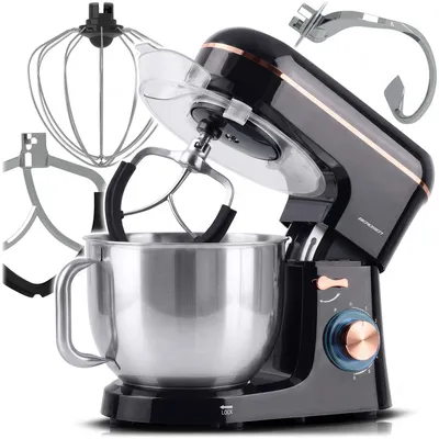 Küchenmaschine 1400 W, 6 L Edelstahlschüssel, 6 Stufen, Schwarz/Gold