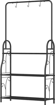 Produktbild von Blumenregal, 3-stufiges Pflanzenregal mit Hängehaken, Metallregal für Blumentöpfe, Indoor- und Outdoor-tauglich, Schwarz