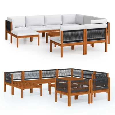 Produktbild von vidaXL 10-tlg. Garten-Lounge-Set mit Kissen Cremefarbenes Holz Akazie & Seil