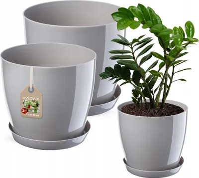 Obrázok produktu pre Plastové kvetináče KADAX "Agen", kvetináč s podšálkou. Kvetináč, 23 cm + 28 cm, sivý