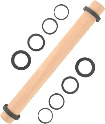 Imagen del producto de Rodillo de madera de haya Unyqoos® de 40 cm con 5 anillos de silicona desmontables (2/3/5/8/10 mm) – Accesorio para hornear, ideal para fondant, pizza, galletas y masa