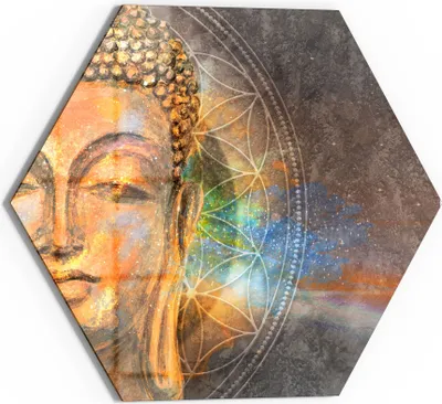 Produktbild von DEQORI Magnettafel Glas 40x35 cm 6-eckig 'Meditierender Buddha' beschreibbar Whiteboard