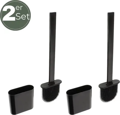 Produktbild von Klobürste Silikon schwarz 2x Set Wandmontage Silikon Toilettenbürste WC Bürste Klobürstenhalter ohne bohren WC Bürstengarnitur WC Bürsten & Halter 2 Stück