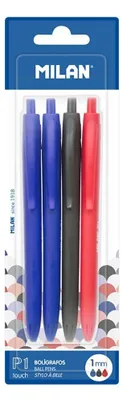 Produktbild von Milan BWM10254, Clip, Clip-on-Einziehkugelschreiber, Nachfüllbar, Schwarz, Blau, Rot, 4 Stück(e)