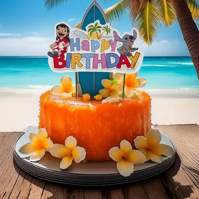 Produktbild von Dekora Lilo & Stitch Tortentopper mit Aufschrift "Happy Birthday" 13 x 16,5cm