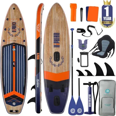 Obrázek produktu pro Paddleboard pro 2+1 osoby, vhodné pro začátečníky, s vyvažovacími ploutvami, vodotěsný obal na mobilní telefon, rozměry 335x83x15 cm