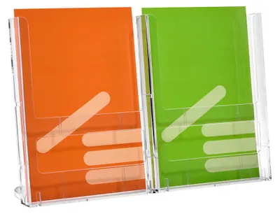 Produktbild von Tischprospektständer DIN A4 mit 2 Fächern, Prospektständer / Prospekthalter / Flyerständer / Flyerhalterr