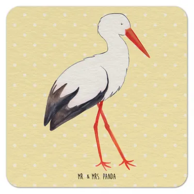 Produktbild von Mr. & Mrs. Panda Tischuntersetzer Storch 25er Set - Gelb Pastell - Geschenk, Mütter, Getränkeuntersetzer, gläseruntersetzer, Geburt, Kaffeeuntersetzer, Schwangerschaft
