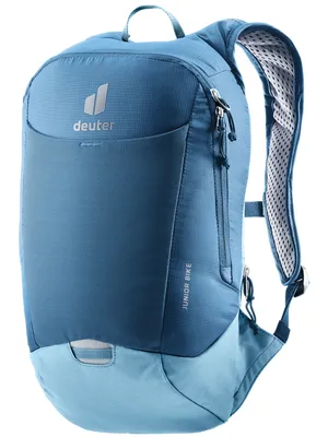 A blue Deuter backpack shown from the front.