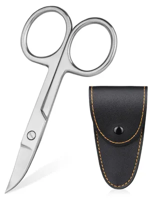 Produktbild von Nagelschere Nagelhautschere Kosmetikschere - Gebogen - Edelstahl - Mit Lederetui - Für Maniküre und Pediküre