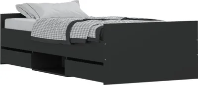 Image de vidaXL Cadre de lit avec tête et pied de lit noir 100x200 cm