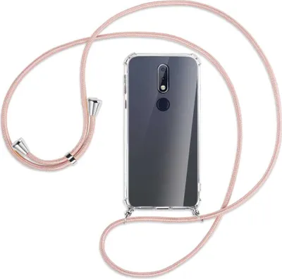 Produktbild von Handykette Backcover-Schutzhülle mit Band (Metall silberfarben) für Nokia 7.1 - roségold
