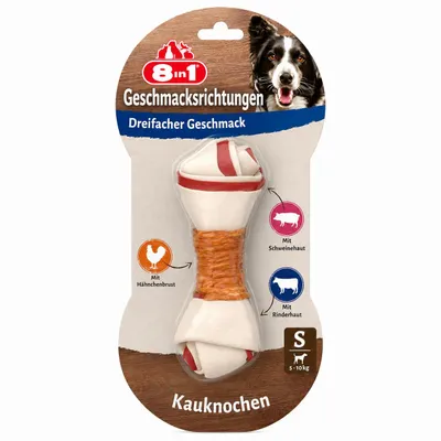Immagine prodotto di 8in1 Triple Flavour Osso S - gustoso osso per cani con filetto di pollo, pelle di maiale e pelle bovina, 1 pezzo