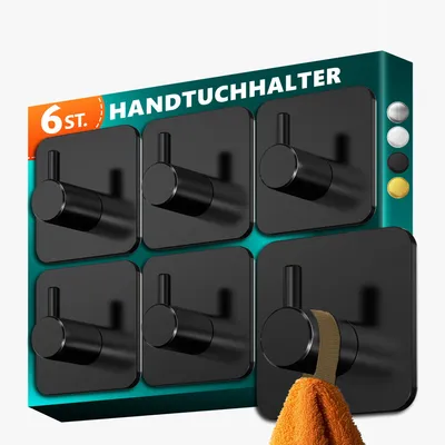 Produktbild von Lindenstein 6er-Set Handtuchhalter selbstklebend, ohne Bohren, aus 304 Edelstahl, wasserdichte Klebehaken für Badezimmer und Fliesen