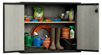 Produktbild von Dmora Outdoor-Schrank Kindersley 139,5x77x120h cm Grau, mit Einem Regal, Einer Tür