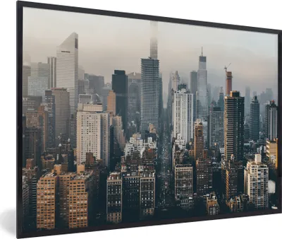 Produktbild von MuchoWow® MuchoWow® Gerahmtes Poster Skyline von New York 60x40 cm - Poster mit zchwarzem Bilderrahmen - Printing - Wanddeko Schlafzimmer