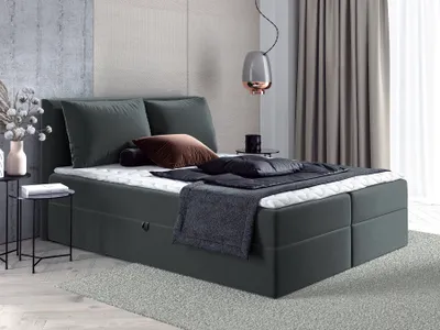 Productafbeelding van FEDVE Boxspringbed, tweepersoonsbed, model LINCOLN, slaapkamerbed met 2 nachtkastjes, inclusief matras H3 en topper, afmetingen 160x200