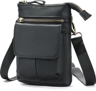 Obrázok produktu pre INF Pánska kožená crossbody taška cez rameno čierna