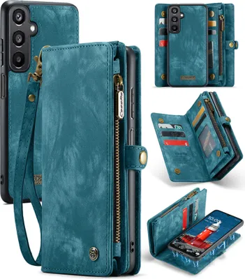 Image de Etui pour Samsung Galaxy A16 5G/4G, Vintage Multifunctional Leather Case with Card Slots and Zipper Blue