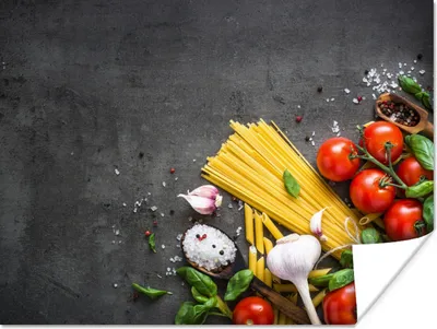 Produktbild von MuchoWow® Poster Nudeln - Kräuter - Tomate - Gewürze - Rustikal 160x120 cm - Foto Plakat