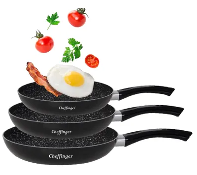 Produktbild von Pfannenset 3 tlg. Induktion Antikratz Marmor Bratpfanne Pfanne ø20-ø24-ø28cm für alle Herdarten Schwarz