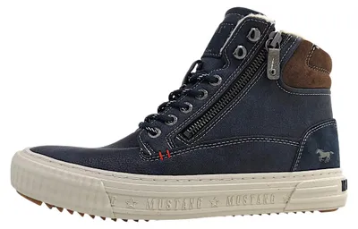 Image de Bottines à lacets pour hommes, doublure chaude, couleur bleue, style décontracté, marque Mustang