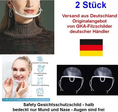 Produktbild von GKA 2 Stück Safety Gesichtsschutzschild halb bedeckt nur Mund und Nase Augen sind frei Visier Gesichtsschutz Anti-Fog Schutzvisier ideal für Senioren