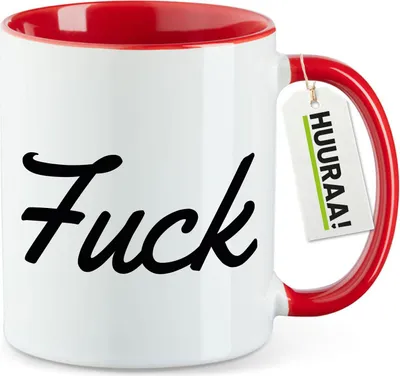 Produktbild von Huuraa Kaffeetasse Fuck englisch Schriftzug 330ml Rot Keramik Kaffeebecher Geschenkidee