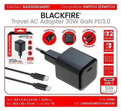 Image de Blackfire Ac USB-C 30 W Switch/2 Bloc d'alimentation Argent Argent Taille unique