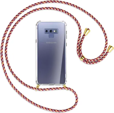 Produktbild von Handykette Backcover-Schutzhülle mit Band (Metall goldfarben) für Samsung Galaxy Note 9 - weinrot/gelb/grau