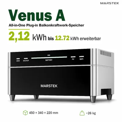 Produktbild von Marstek VENUS-A All-In-One Speicher für Balkonkraftwerk mit 4 MPPTs max. 2400W PV-Eingang und 1200W AC-Coupling